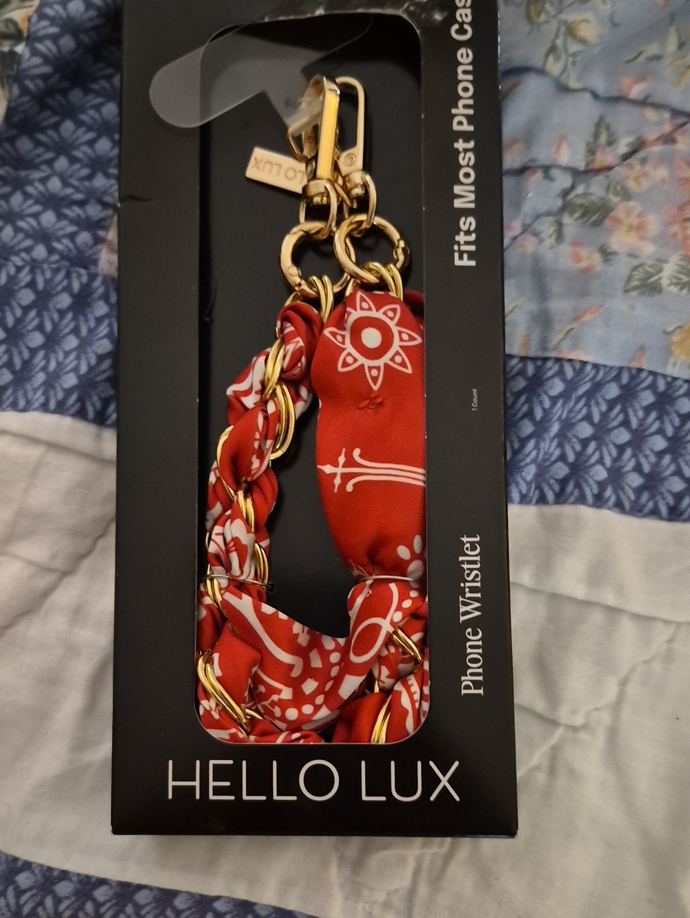 Hello Lux Red Bandana IPhone Wristlet Gold Chain New